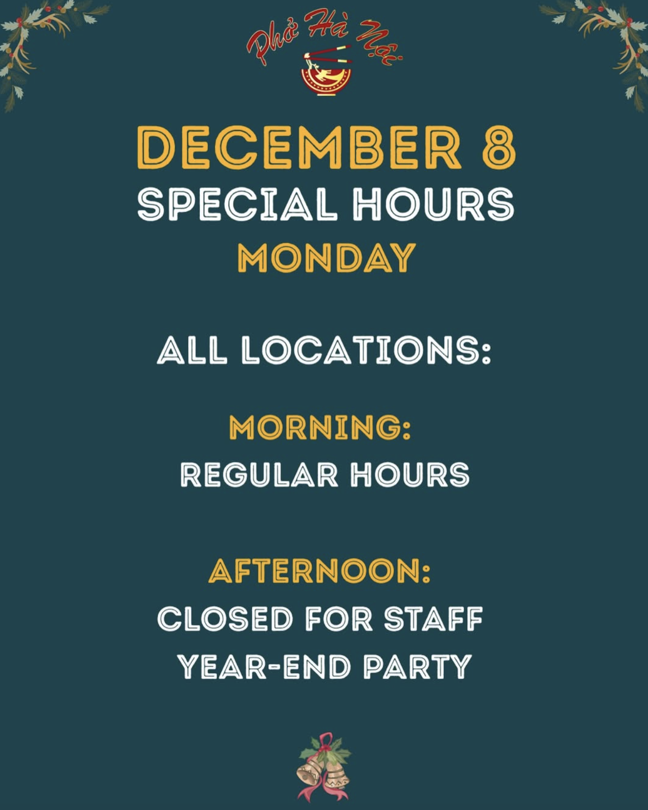 CLOSED ON MONDAY EVENING